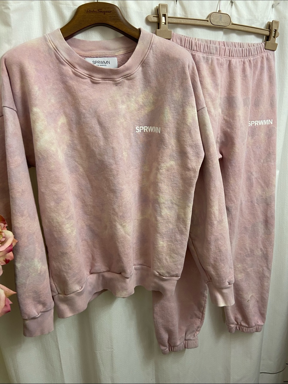 SPRWMN Pink Rose Tie-Dye Crewneck Sweatshirt and Sweatpants Set - Picture 5 of 9